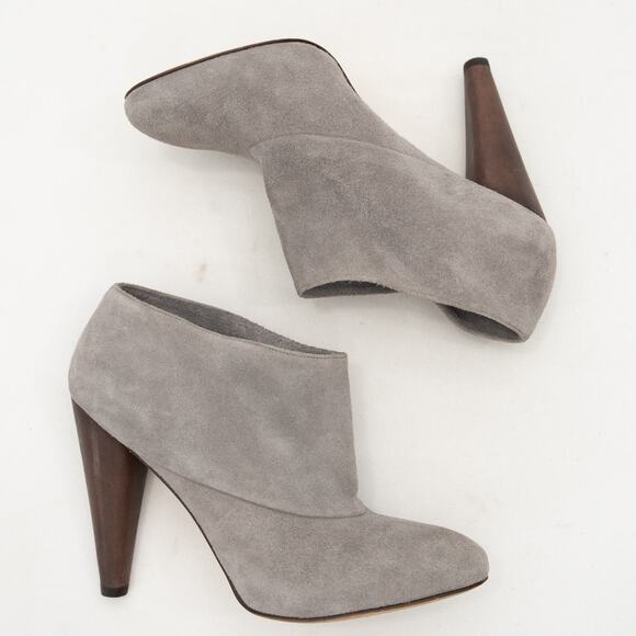 Cole Haan Gray Suede Wooden Cone Heel Ankle Boots Size 9.5 - Picture 7 of 12